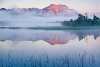 Lower Waterton Lake And Vimy Peak In Fog At Sunrise, Waterton Glacier International Peace Park, Canada by Panoramic Images canvas print
