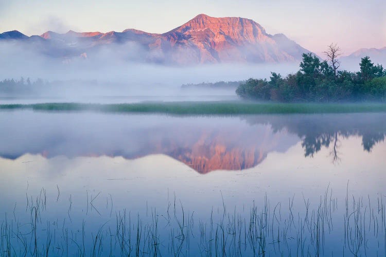 Lower Waterton Lake And Vimy Peak In Fog At Sunrise, Waterton Glacier International Peace Park, Canada