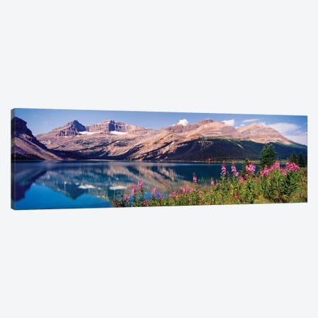 Reflection Of Mountain In A Lake, Bow Lake, Mt. Jimmy Simpson, Alberta, Canada Canvas Print #PIM16014} by Panoramic Images Canvas Wall Art