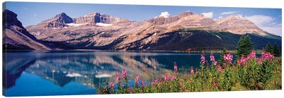 Reflection Of Mountain In A Lake, Bow Lake, Mt. Jimmy Simpson, Alberta, Canada Canvas Art Print