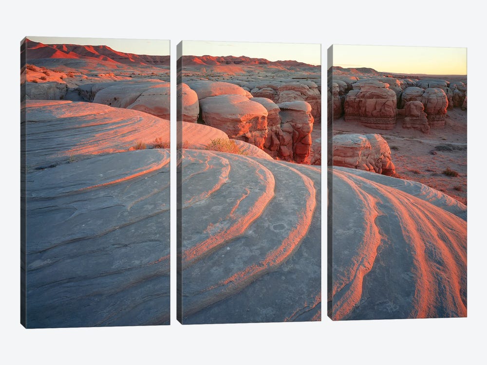 Rock Formation In Desert At Sunset, San Rafael Desert, Utah, USA by Panoramic Images 3-piece Canvas Print