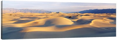 Sand Dunes With Mountains In The Background, Mesquite Flat Dunes, Death Valley National Park, California, USA Canvas Art Print - Death Valley National Park Art