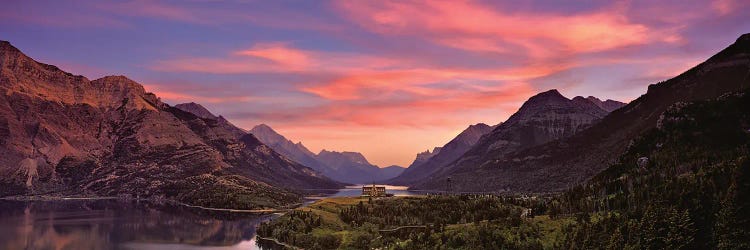 Sunset Over Prince Of Wales Hotel In Waterton Lakes National Park, Alberta, Canada