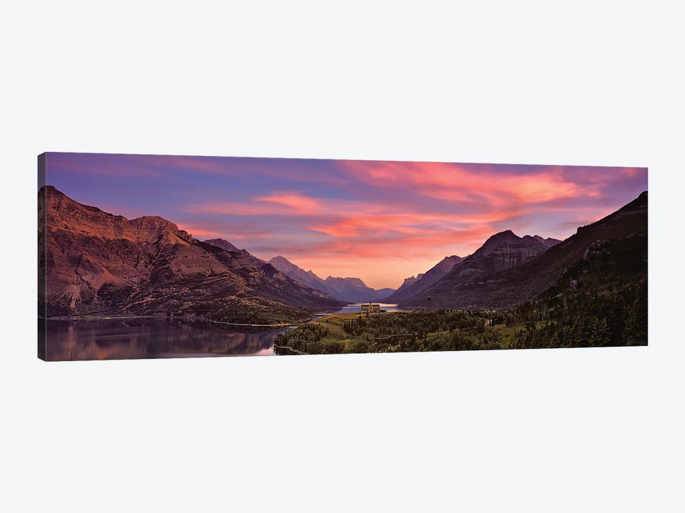 Sunset Over Prince Of Wales Hotel In Waterton Lakes National Park, Alberta, Canada by Panoramic Images 1-piece Canvas Artwork