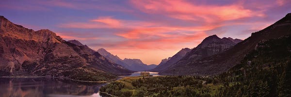 Lake Sunrises & Sunsets: Sunset Over Prince Of Wales Hotel In Waterton Lakes National Park, Alberta, Canada by Panoramic Images
