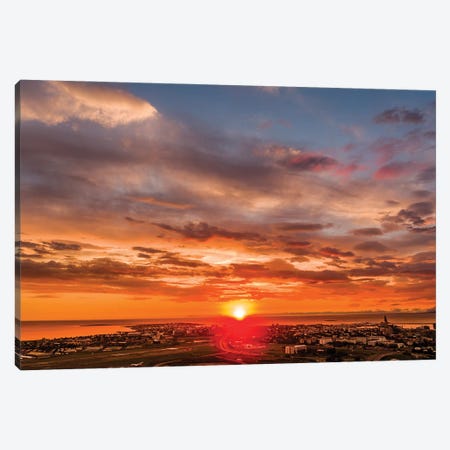 Sunset, Reykjavik, Iceland Canvas Print #PIM16034} by Panoramic Images Canvas Artwork