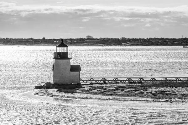 Lighthouses: Usa, New England, Massachusetts, Nantucket Island, Nantucket Town, Brnt Point Lighthouse From Nantucket Ferry by Panoramic Images