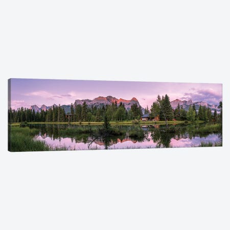 View Of Lake And Mountains, Spring Creek Pond, Alberta, Canada Canvas Print #PIM16061} by Panoramic Images Canvas Artwork