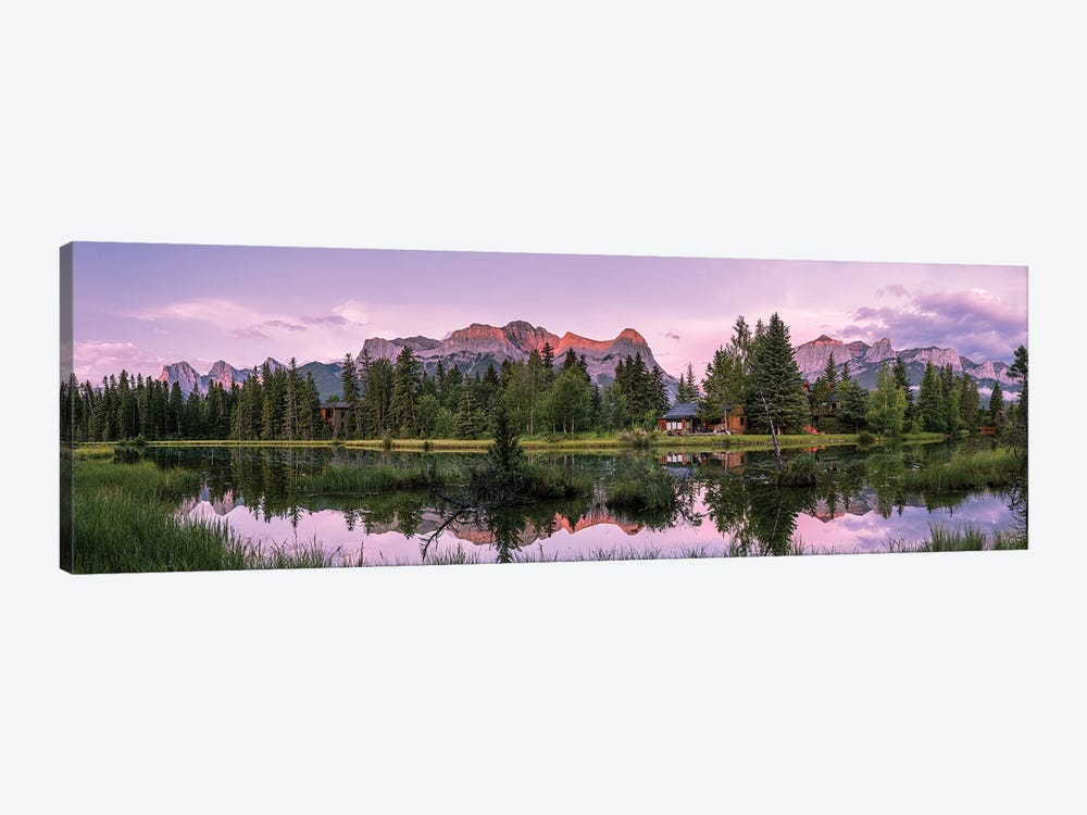 View Of Lake And Mountains, Spring Creek Pond, Alberta, Canada by Panoramic Images 1-piece Art Print