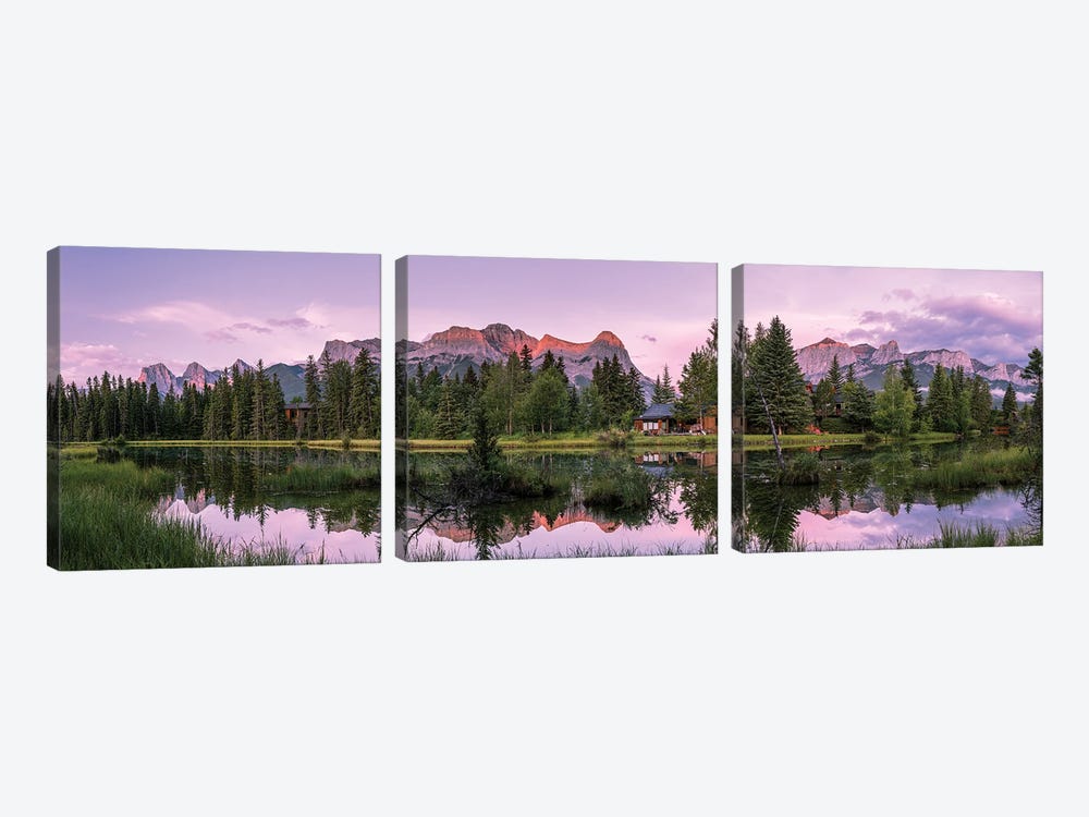 View Of Lake And Mountains, Spring Creek Pond, Alberta, Canada by Panoramic Images 3-piece Art Print