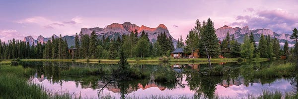 Pine Trees: View Of Lake And Mountains, Spring Creek Pond, Alberta, Canada by Panoramic Images