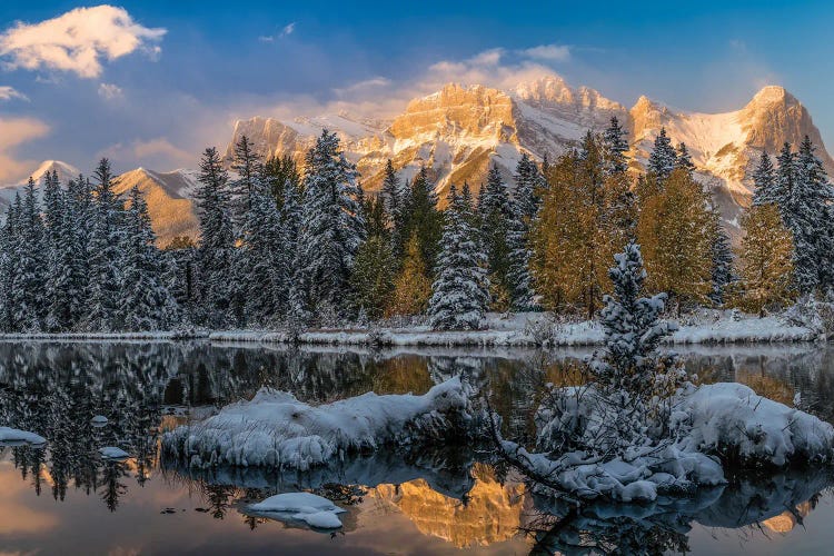 View Of Lake And Mountains, Spring Creek Pond, Alberta, Canada