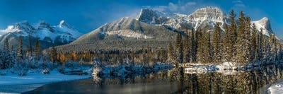 View Of Lake And Mountains, Spring Creek Pond, Alberta, Canada by Panoramic Images canvas print