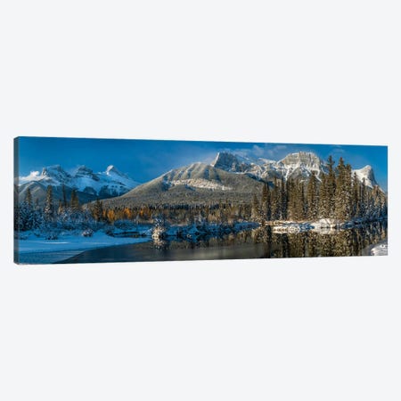 View Of Lake And Mountains, Spring Creek Pond, Alberta, Canada Canvas Print #PIM16063} by Panoramic Images Canvas Wall Art