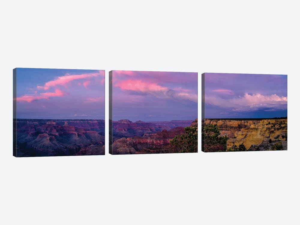 View Of Sunset Over Canyon, Grand Canyon, Arizona, USA by Panoramic Images 3-piece Canvas Art Print
