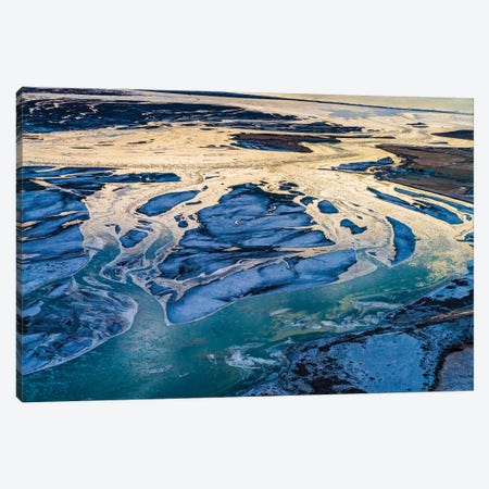 Winter Light, Crooked River Bed, Thjorsa River, South Coast Iceland Canvas Print #PIM16078} by Panoramic Images Art Print