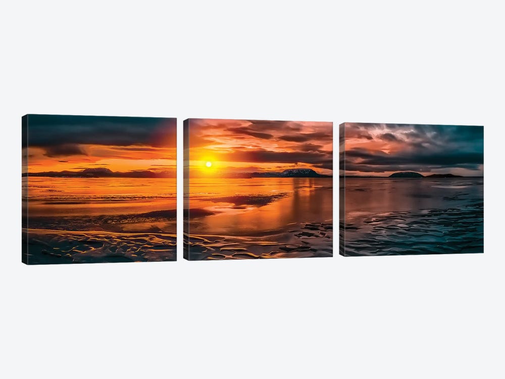 Winter Sunset, Lake Myvatn, Iceland by Panoramic Images 3-piece Canvas Artwork