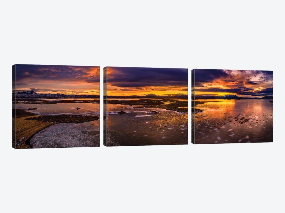 Winter Sunset, Lake Myvatn, Iceland by Panoramic Images 3-piece Canvas Wall Art