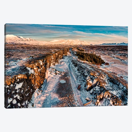 Winter, Almannagja Fissure, Thingvellir National Park, Iceland Canvas Print #PIM16081} by Panoramic Images Canvas Wall Art