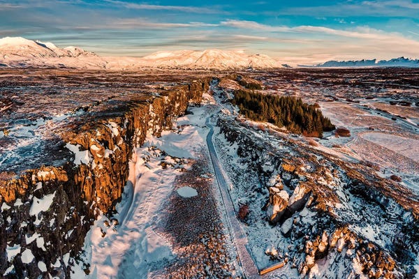 Selfoss: Winter, Almannagja Fissure, Thingvellir National Park, Iceland by Panoramic Images