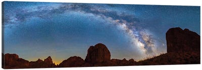 Landscape With Rock Formations In Desert Under Milky Way Galaxy In Sky, Kofa Queen Canyon, Arizona, USA Canvas Art Print - Milky Way Galaxy Art