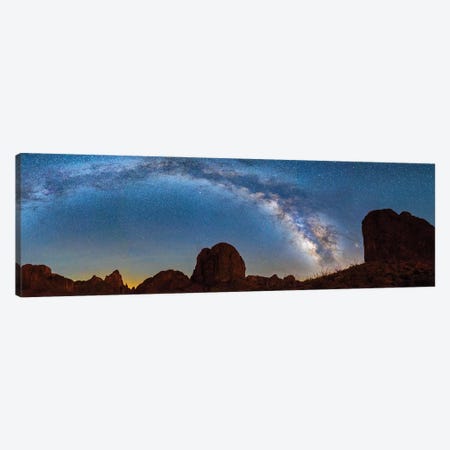 Landscape With Rock Formations In Desert Under Milky Way Galaxy In Sky, Kofa Queen Canyon, Arizona, USA Canvas Print #PIM16082} by Panoramic Images Canvas Artwork