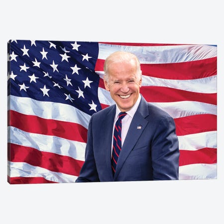 Joe Biden, President Elect, Former Vice President, Us Flag Background 2020 Canvas Print #PIM16085} by Panoramic Images Canvas Art Print