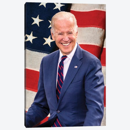 Joe Biden, President Elect, Former Vice President, Us Flag Background 2020 Canvas Print #PIM16086} by Panoramic Images Canvas Art Print