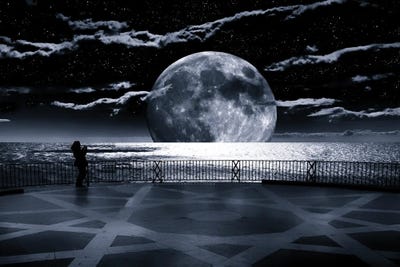 A Computer Generated Image Of A Super Moon Over The Mediterranean. Balcon De Europa, Nerja, Malaga Province, Andalucia, Spain by Panoramic Images canvas print