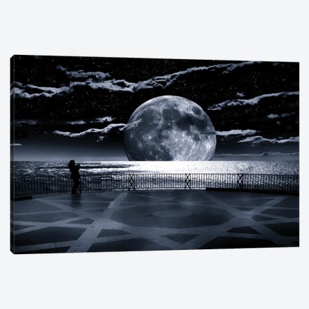 A Computer Generated Image Of A Super Moon Over The Mediterranean. Balcon De Europa, Nerja, Malaga Province, Andalucia, Spain Canvas Print #PIM16104} by Panoramic Images Canvas Artwork