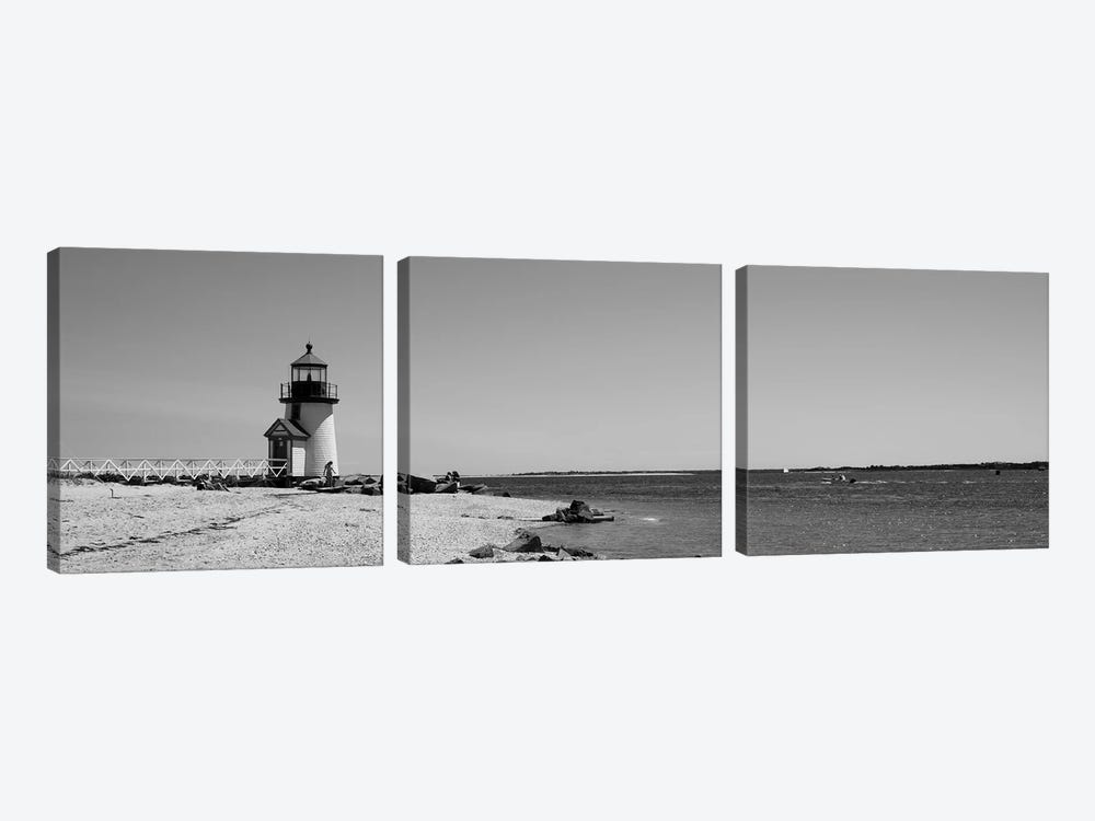 Beach With A Lighthouse In The Background, Brant Point Lighthouse, Nantucket, Massachusetts, USA by Panoramic Images 3-piece Canvas Art Print