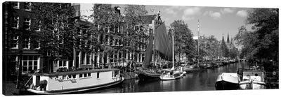 Boats In A Channel, Amsterdam, Netherlands Canvas Art Print - Amsterdam Art