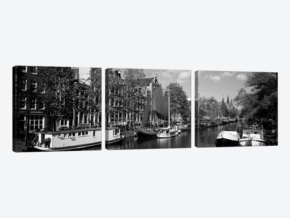 Boats In A Channel, Amsterdam, Netherlands by Panoramic Images 3-piece Art Print