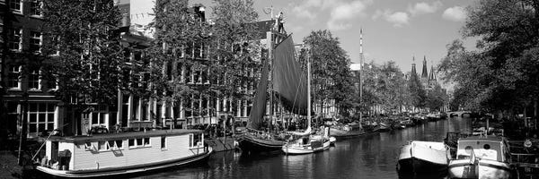 Amsterdam: Boats In A Channel, Amsterdam, Netherlands by Panoramic Images