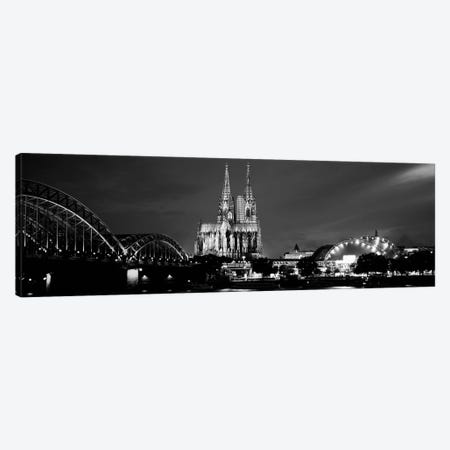 City At dusk, Musical Dome, Cologne Cathedral, Hohenzollern Bridge, Rhine River, Cologne, North Rhine Westphalia, Germany Canvas Print #PIM16139} by Panoramic Images Canvas Wall Art