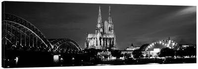 City At dusk, Musical Dome, Cologne Cathedral, Hohenzollern Bridge, Rhine River, Cologne, North Rhine Westphalia, Germany Canvas Art Print