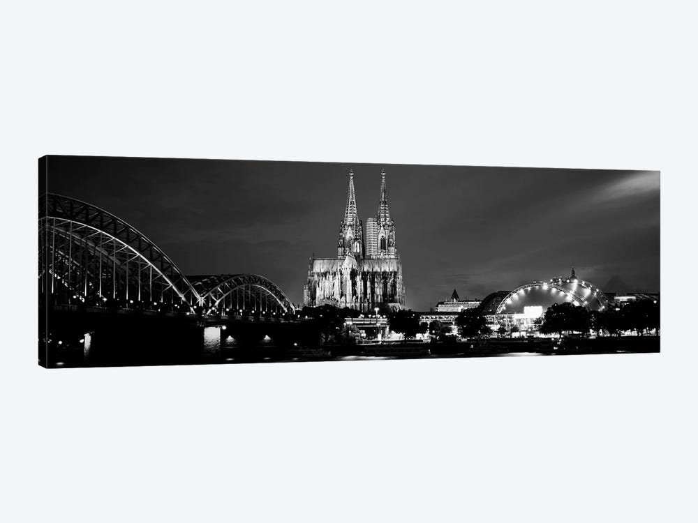 City At dusk, Musical Dome, Cologne Cathedral, Hohenzollern Bridge, Rhine River, Cologne, North Rhine Westphalia, Germany by Panoramic Images 1-piece Canvas Print