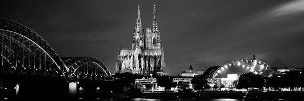 Cologne: City At dusk, Musical Dome, Cologne Cathedral, Hohenzollern Bridge, Rhine River, Cologne, North Rhine Westphalia, Germany by Panoramic Images