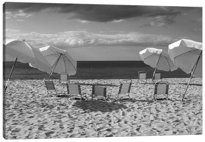 Deck Chairs And Beach Umbrellas On The Beach, Jetties Beach, Nantucket, Massachusetts, USA Canvas Art Print