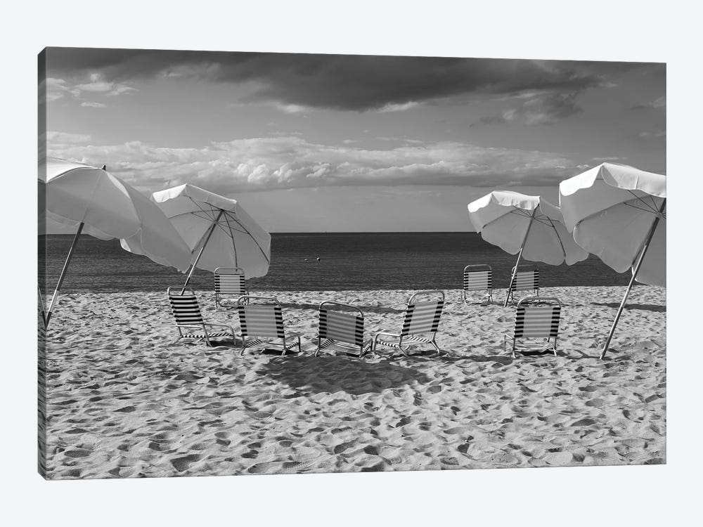 Deck Chairs And Beach Umbrellas On The Beach, Jetties Beach, Nantucket, Massachusetts, USA by Panoramic Images 1-piece Canvas Art