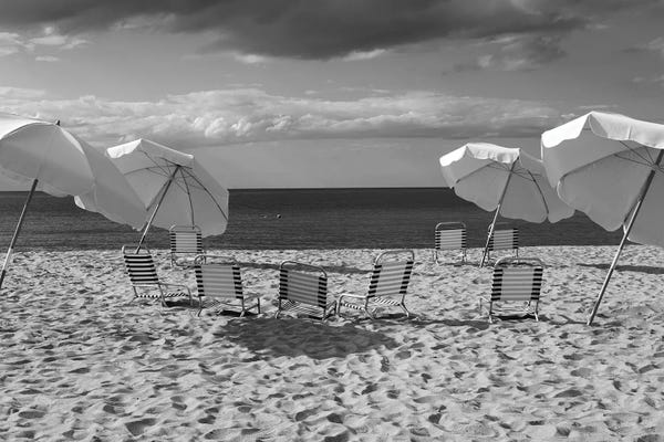 Nantucket: Deck Chairs And Beach Umbrellas On The Beach, Jetties Beach, Nantucket, Massachusetts, USA by Panoramic Images