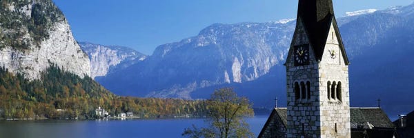 Places Of Worship: Church at the lakeside, Hallstatt, Salzkammergut, Austria by Panoramic Images