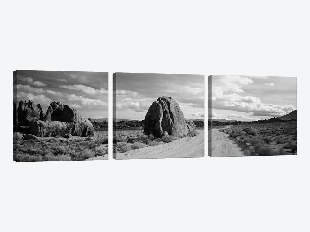 Dirt Road Passing Through A Desert, Owens Valley, Sierras, California, USA by Panoramic Images 3-piece Canvas Art Print