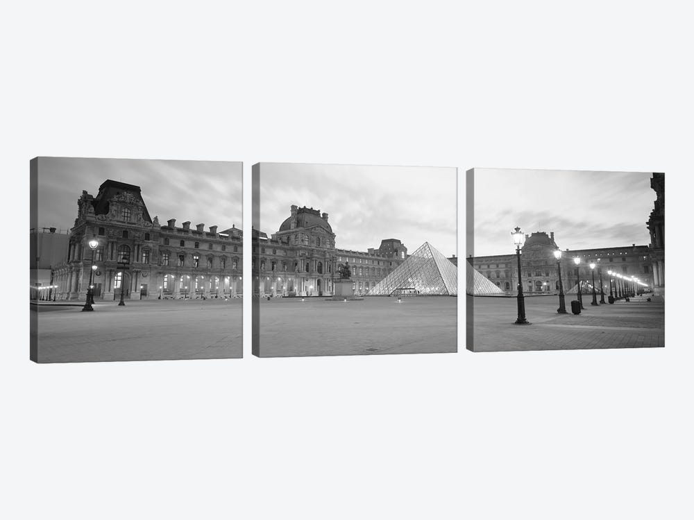Famous Museum, Sunset, Lit Up At Night, Louvre, Paris, France by Panoramic Images 3-piece Art Print