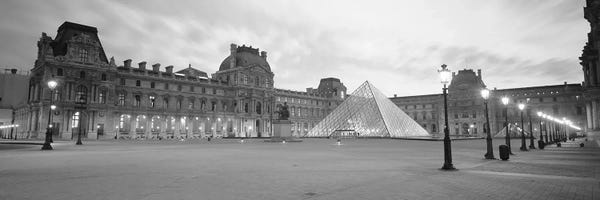 Pyramids: Famous Museum, Sunset, Lit Up At Night, Louvre, Paris, France by Panoramic Images