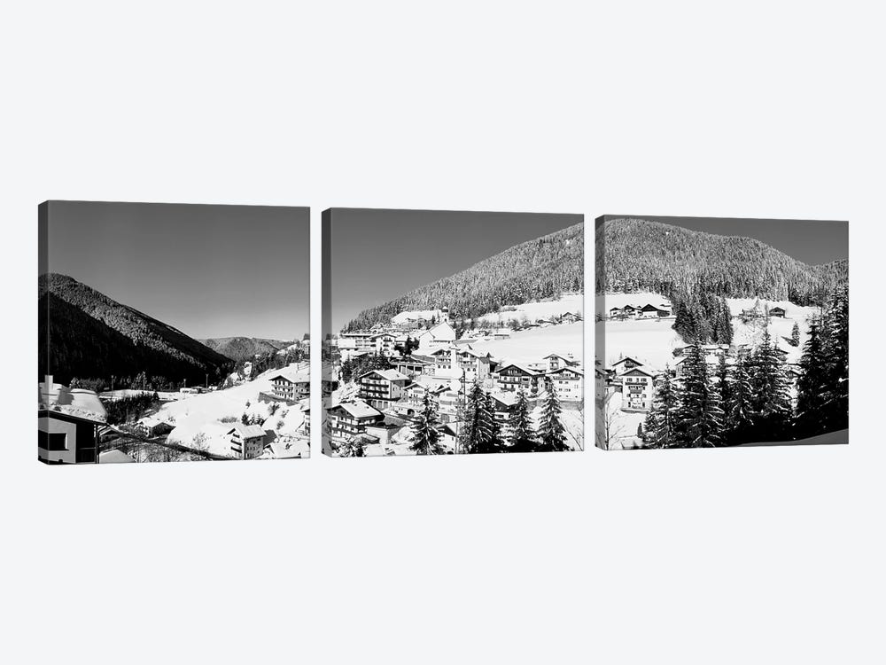 Houses In Snowy Valley, Carezza Dolomites, Alto Adige, Italy by Panoramic Images 3-piece Canvas Art Print