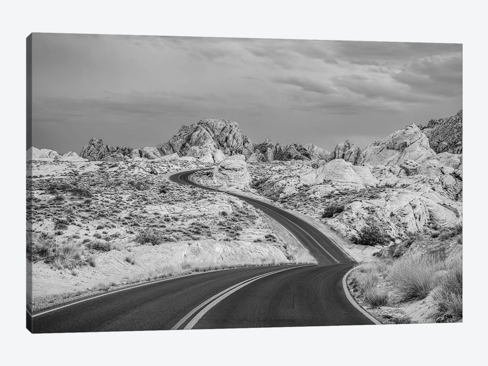 Landscape With Road And Rock Formations In Desert At Sunset, Mouses Tank Road, Valley Of Fire State Park, Nevada, USA by Panoramic Images 1-piece Canvas Wall Art