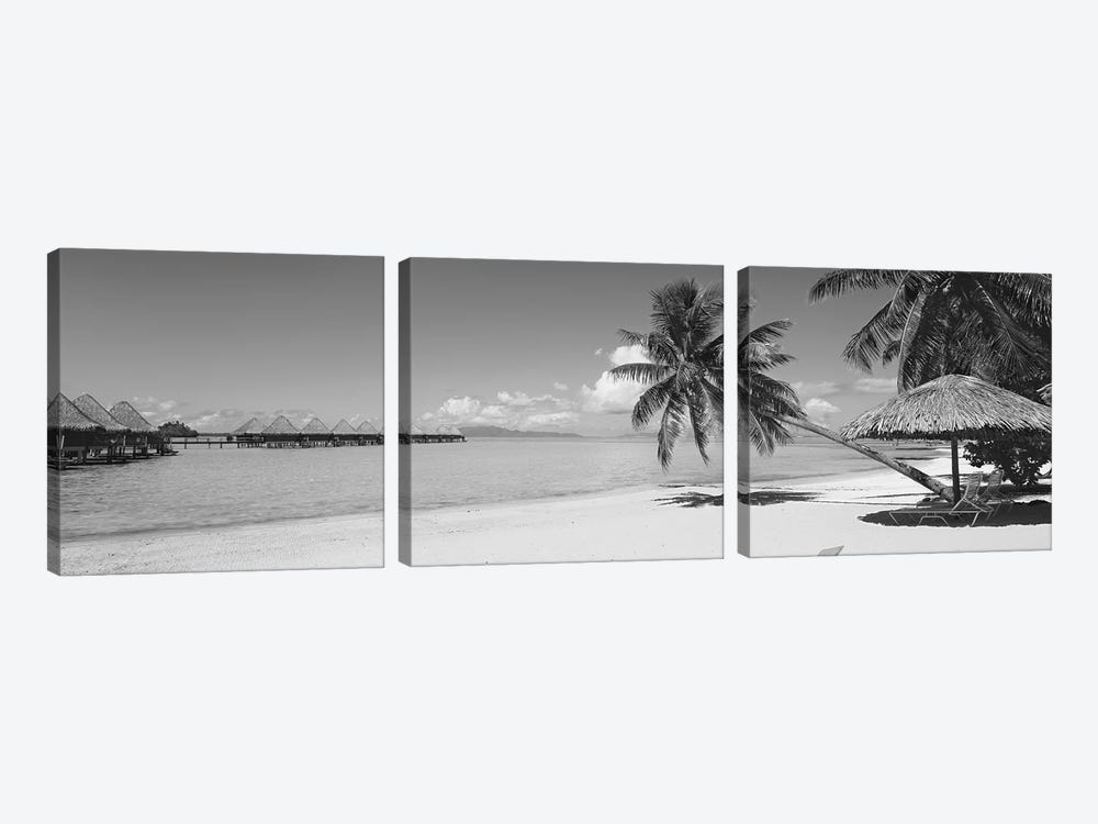 Lounge Chair Under A Beach Umbrella, Moana Beach, Bora Bora, French Polynesia by Panoramic Images 3-piece Art Print