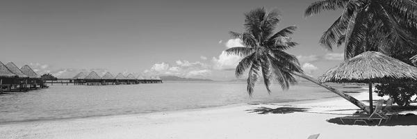 Society Islands: Lounge Chair Under A Beach Umbrella, Moana Beach, Bora Bora, French Polynesia by Panoramic Images