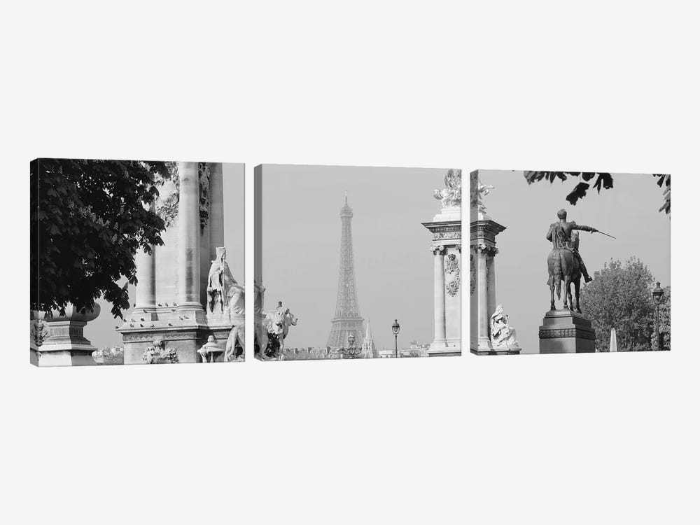 Low Angle View Of A Statue, Alexandre III Bridge, Eiffel Tower, Paris, France by Panoramic Images 3-piece Art Print